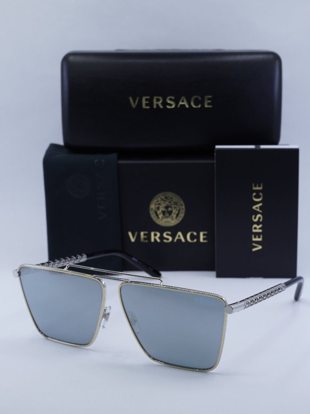 Versace VE2266 15141U Square Sunglasses - Gold/Silver\ Blue Silver Mirror